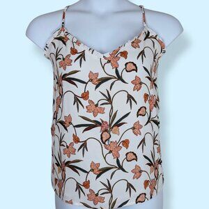 LOFT White Floral Flowy Lined Tank Top